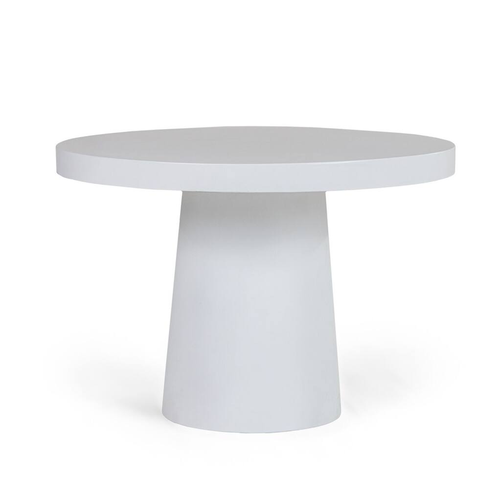 Cid Deso Dining Table, White Concrete Tapered Base, Round 43 Inch Top