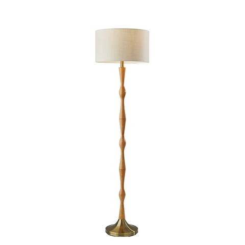 Adesso Eve Oak Wood and Antique Brass Floor Lamp