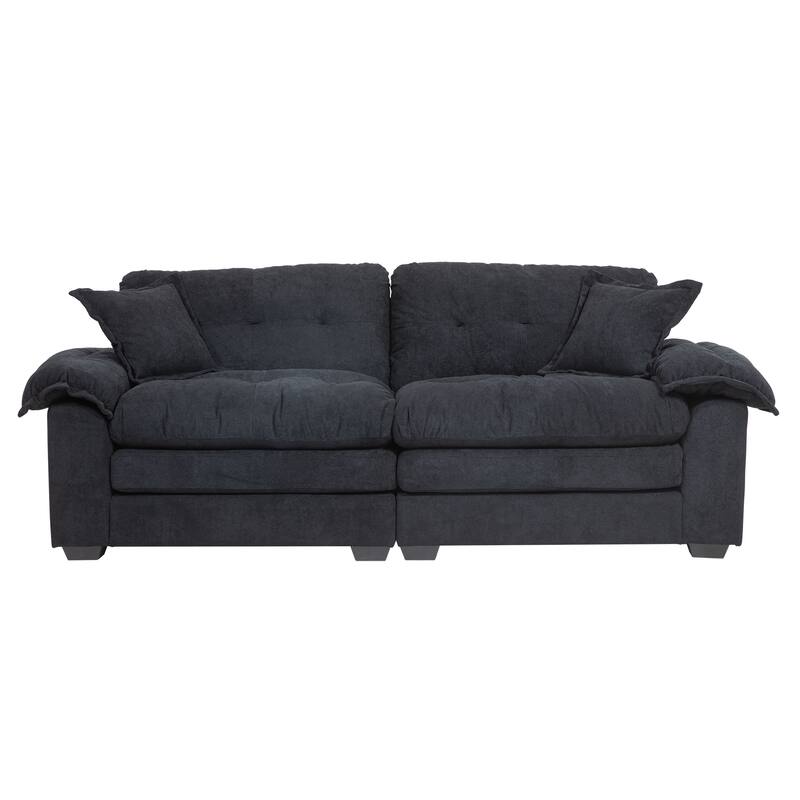 Small Sofa Loveseat Deep Seat Sofa Couch with 2 Throw Pillows, 2-Seater Settee with Pillow Top Armrests
