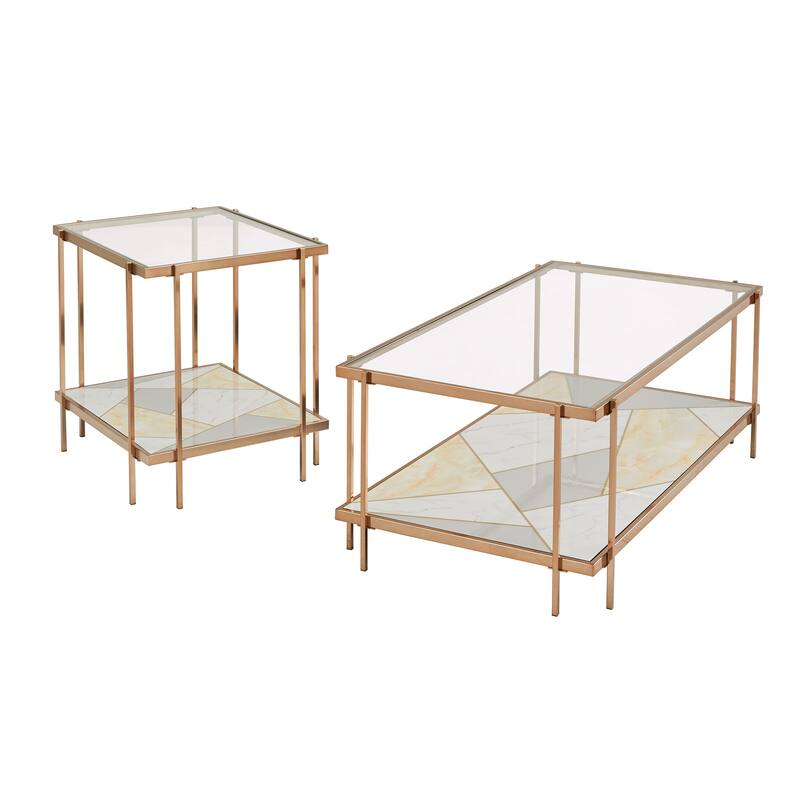 Kew Champagne Gold Finish End Table and Coffee Table Set by iNSPIRE Q Bold - End Table + Coffee Table Set