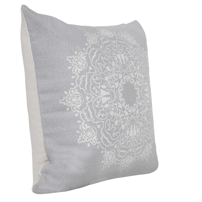 HomeRoots 20" X 20" Pale Gray And White 100% Cotton Geometric Zippered Pillow