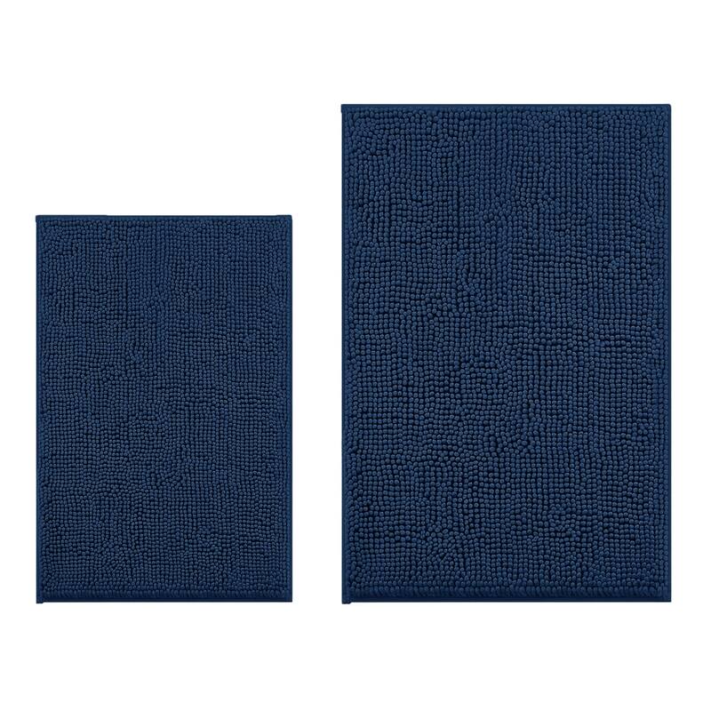 Large 2 Piece Set Navy Soft Cozy Plush Chenille Bath Mat Bathroom Rug