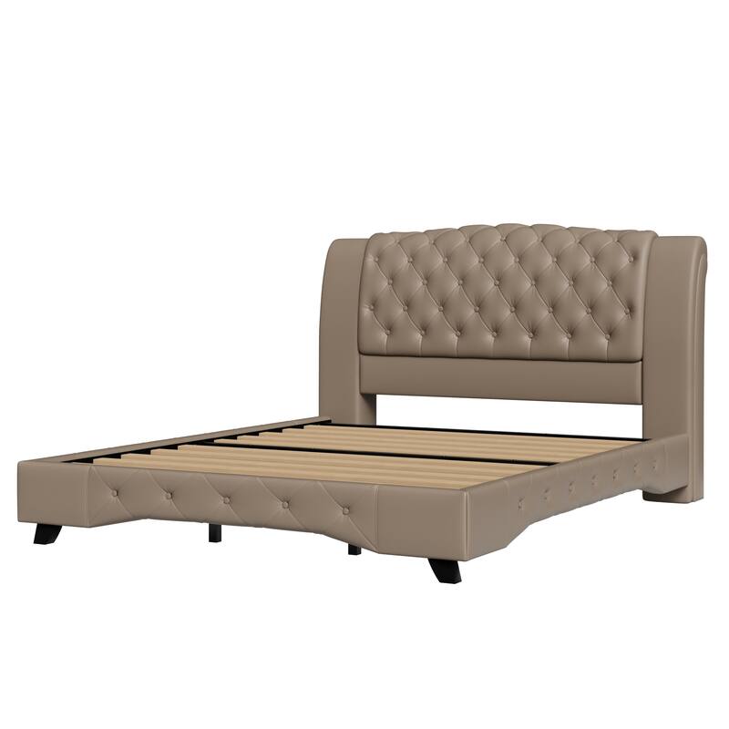 Christopher Knight Home - Modern Upholstered Platform Bed with Wood & Metal Frame - with 44.5" Tall Button-Tufted Headboard