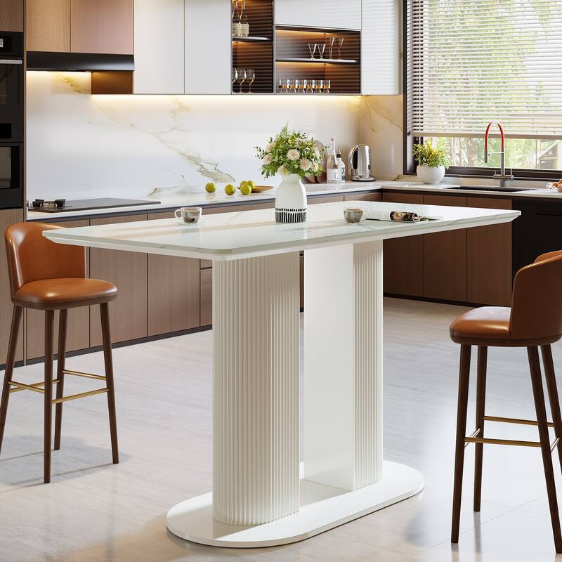 47-Inch Home Bar Table, Bar Unit with Faux Marble Finished Tabletop - White