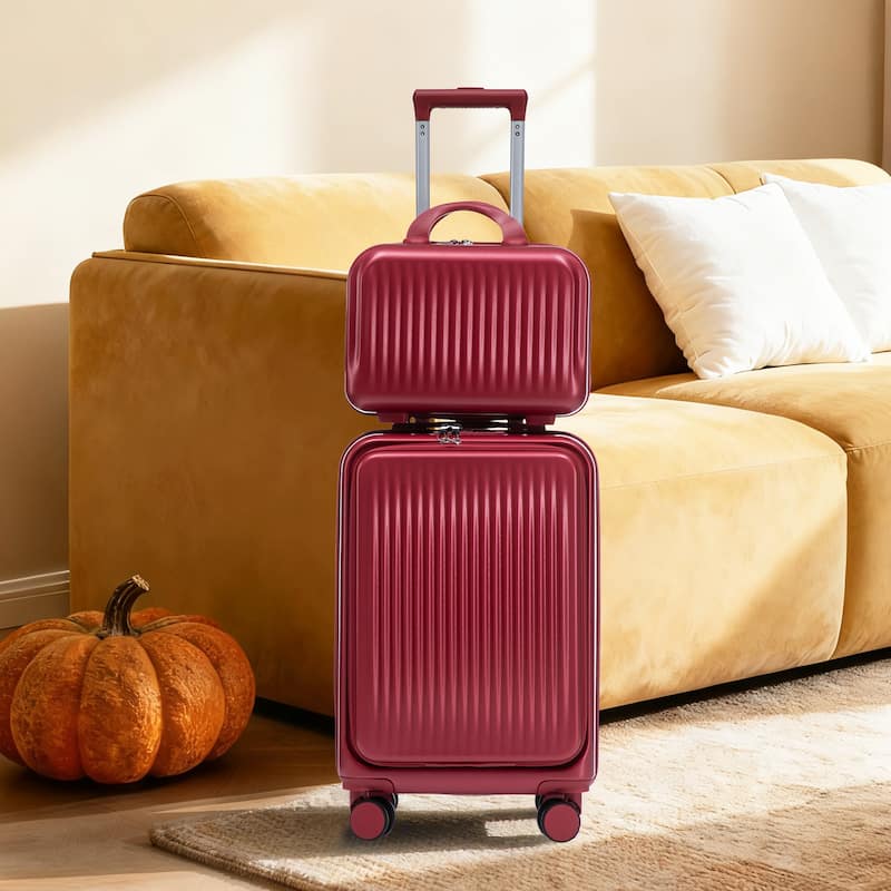 14"/20" 2 pcs/set in ABS Spinner Wheel Luggage, with Combination Lock and Front Opening Design, 14" Cosmetic Case