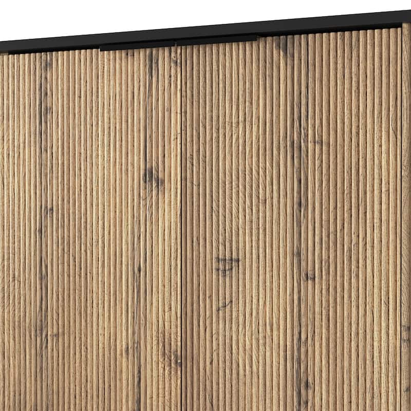 Stripe Sideboard Buffet Cabinet, Storage Cabinet with Rounded Metal Corners, TV Stand Cabinet