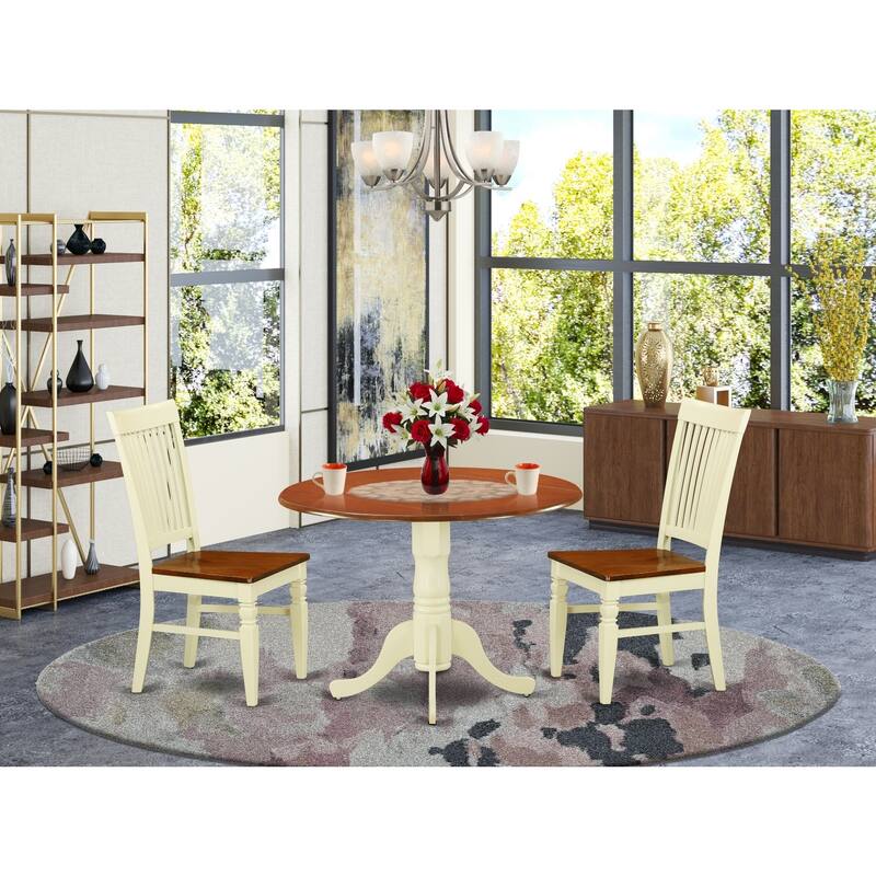 Round Dining Table Set - 3 Piece Asian Style Table & Chairs - 42" Buttermilk Cherry Finish