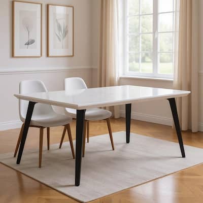 HomeRoots 63" White and Black Faux Marble and Metal Dining Table - 62.90 in. x 28.30 in. x 35.40 in.