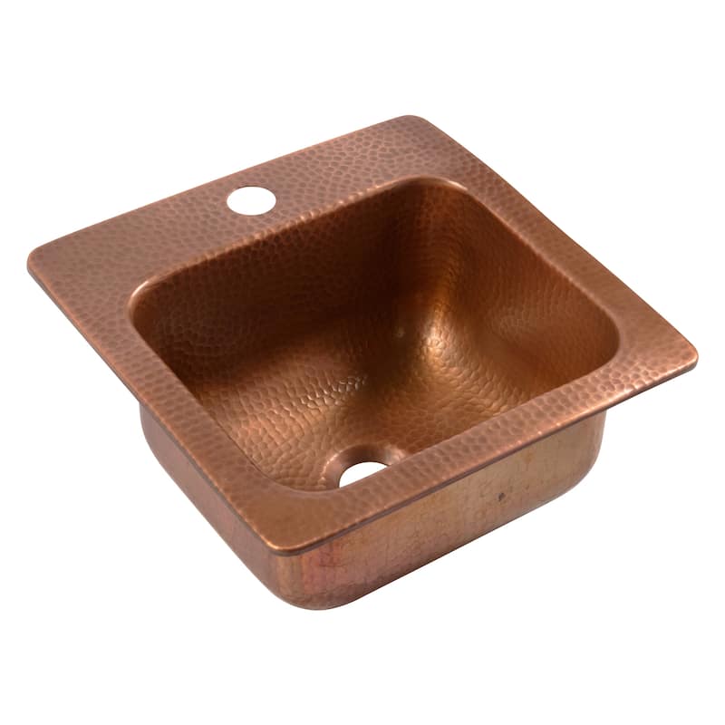 Angelico Copper 15" Single Bowl Drop-In Kitchen Sink with 1 Hole