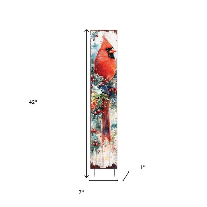 HomeRoots 42" Red Black And White Solid Wood Christmas Cardinal Garden Stake
