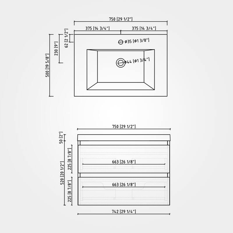 24/30/36 inch Wall-Mounted Bathroom Vanity Set in Rose Wood with Integrated Black Resin Sink