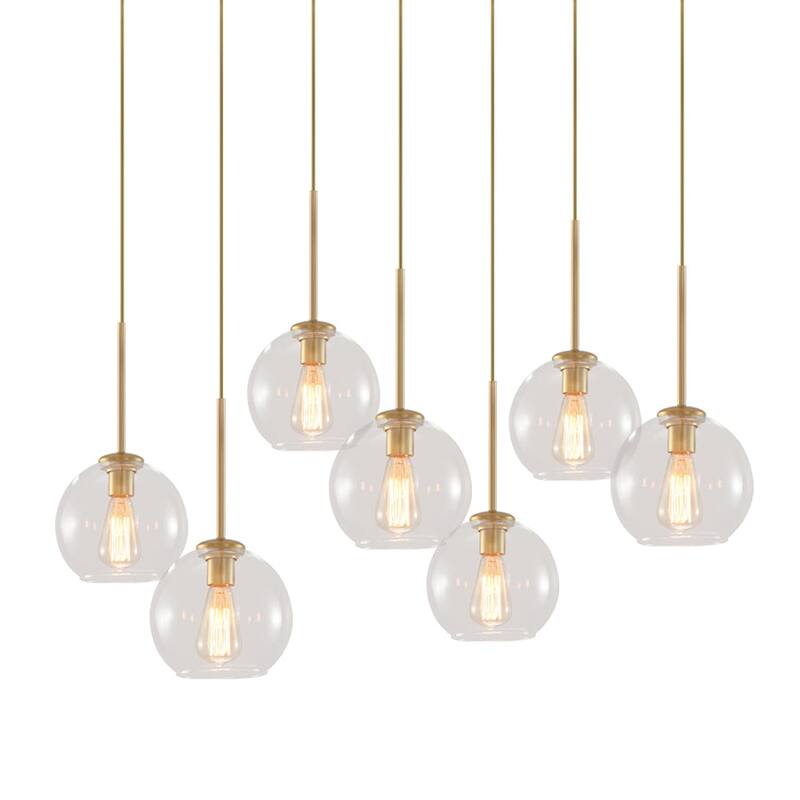 7-Light Cluster Glass Globe Kitchen Island Pendant - Mid-century