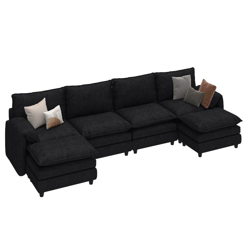 142 Inch Modular Velvet Sectional Sofa with Movable Ottoman Pillow Armrest and Deep Seats for Living Room Apartment or Office