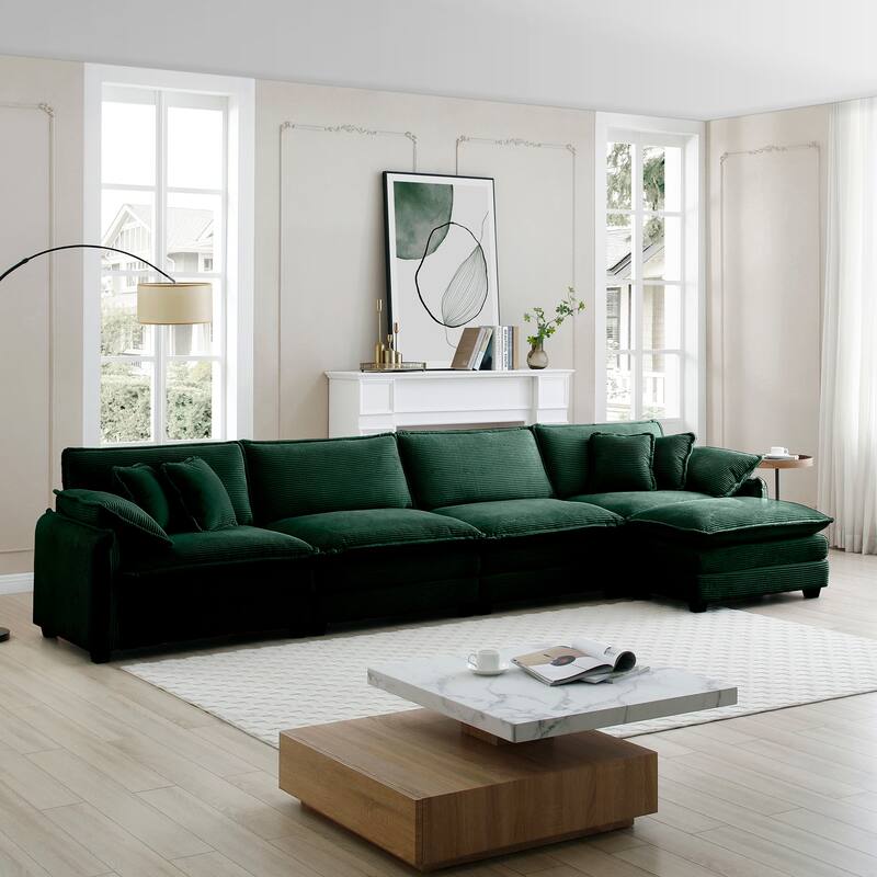 5-piece Oversized Corduroy Upholstered L-Shaped Modular Sectional Sofa with Removable Ottoman and Free Combination