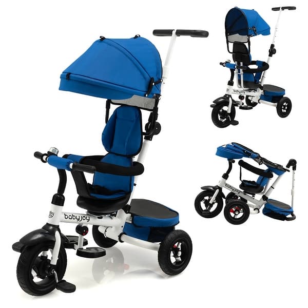 Babyjoy 4-in-1 Baby Walker Foldable Activity Push Walker Adjustable Height  Blue 