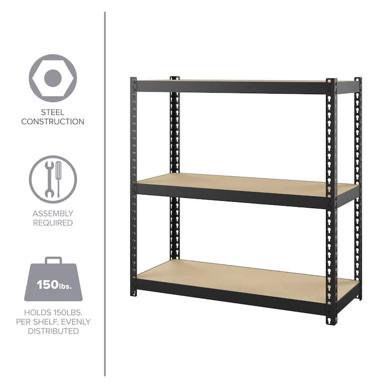 Space Solutions 1000 Riveted Steel Shelving 3-Shelf Unit, 12D x 30W x 30H, Black