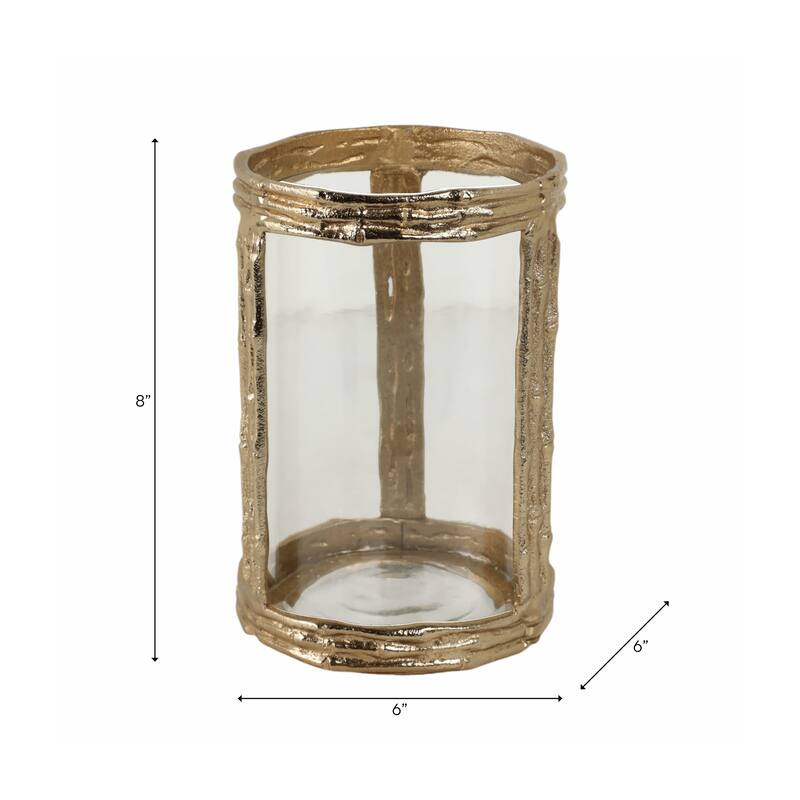 Aluminum Glass Pillar Holder Sculpted Organic Frame Handcrafted Detail