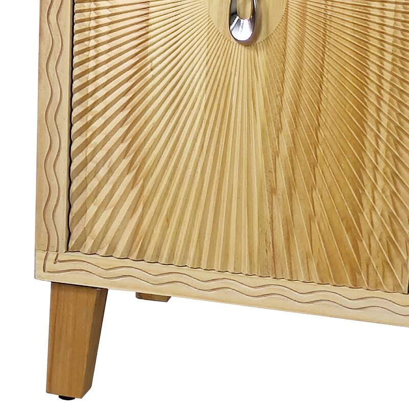 Wooden Storage Cabinet with 4 Doors, Carved Scatter Pattern Sideboard, Large Buffet Cabinet with Adjustable Shelves