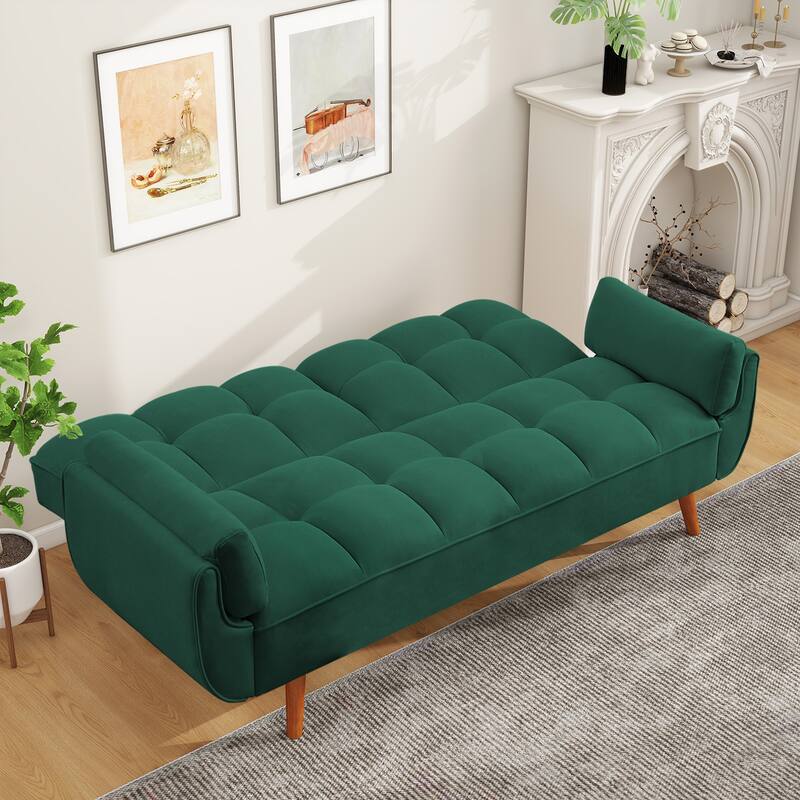 75.39 IN. Futon Sofa Bed, Convertible Upholstered Couch Sleeper with Reclining Sleeper Split Tufted Back
