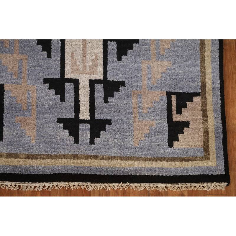 Hand Knotted Oriental 100% Wool Carpet Tribal Navy Blue & Blues Area Rug - 5' 10'' X 4' 0''