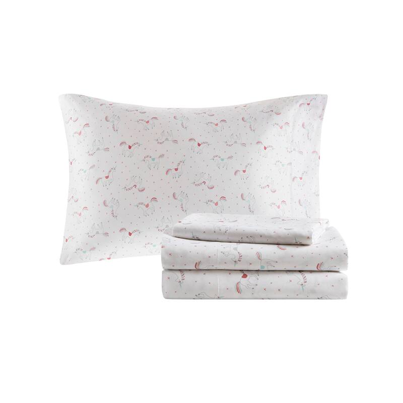 Intelligent Design Kids Mia Rainbow and Metallic Stars Comforter Set with Bed Sheets