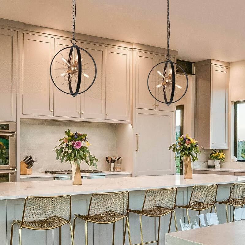 Modern 6-Light Globe Sputnik Chandelier Tinka Farmhouse Lantern Kitchen Pendant Lights for Foyer - D18"x H20.5"