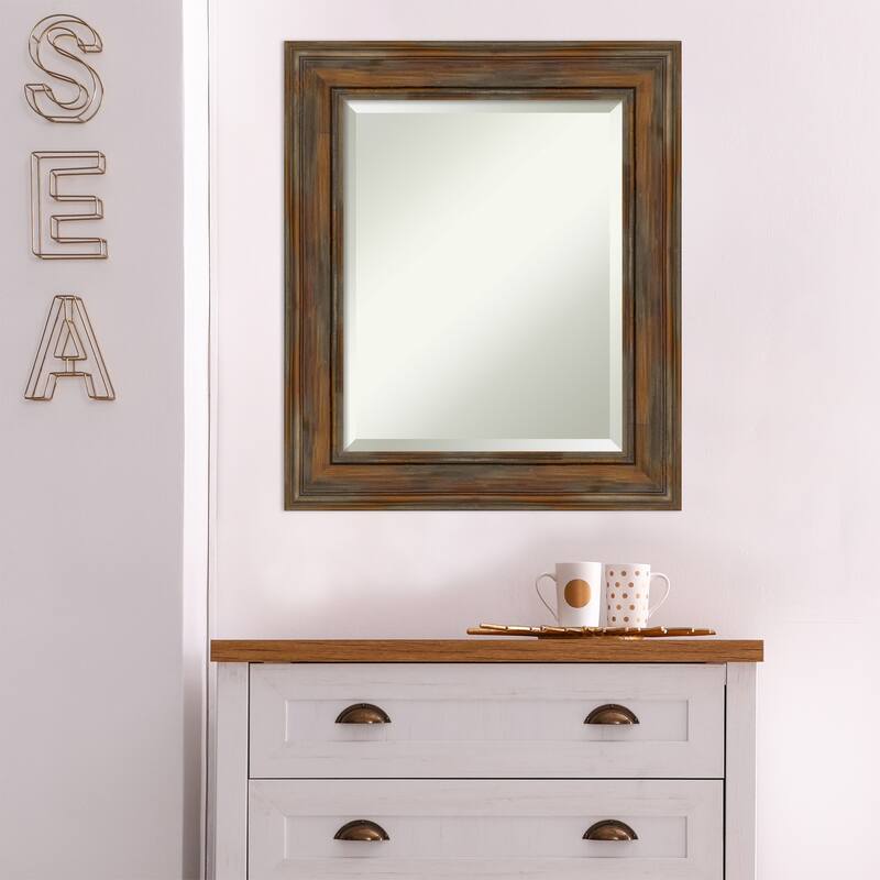 Beveled Wood Wall Mirror - Alexandria Rustic Brown Frame