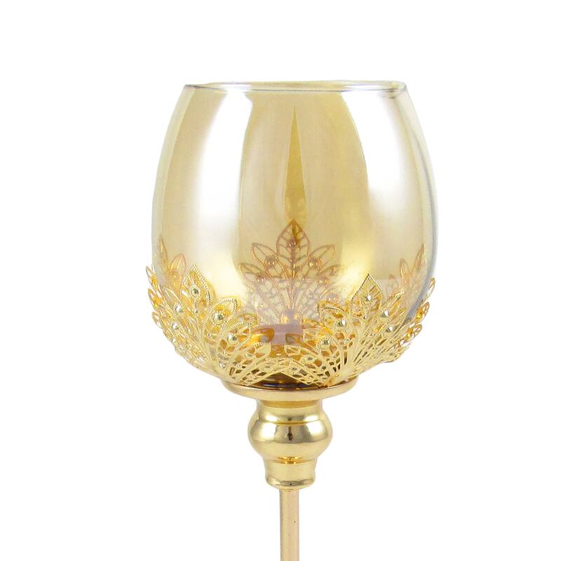 Gold Glass Leaf Goblet Votive Cup Candle Holder Centerpiece
