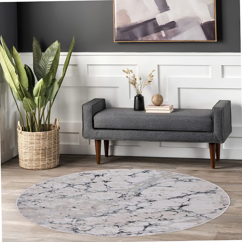Ilios Collection Textured Abstract Rug - 5'3 x 5'3 - Blue and Grey