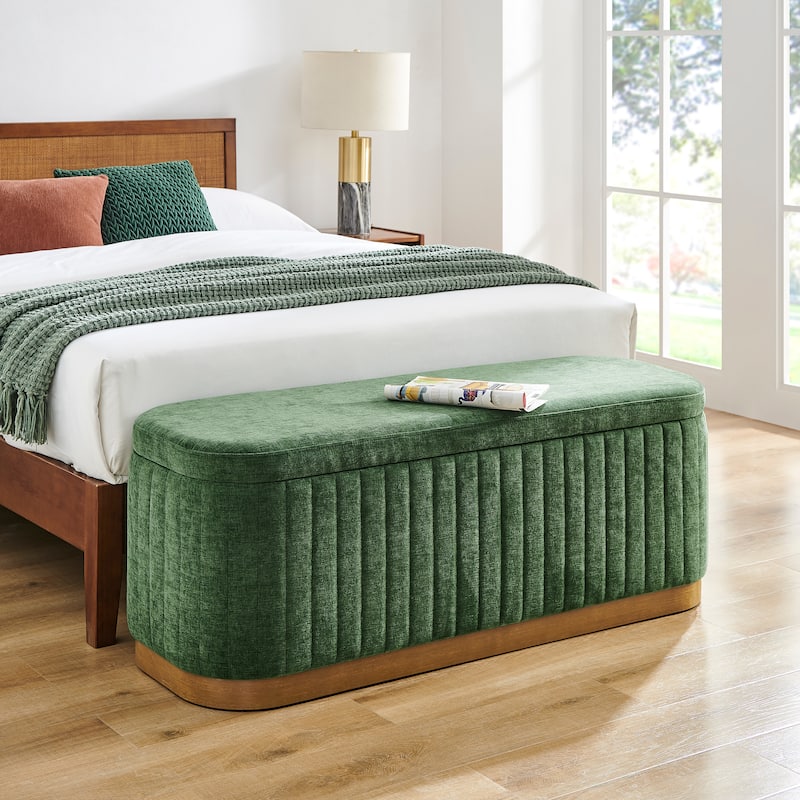 NPD Furniture Clinton Chenille Storage Bench - Seneca Green