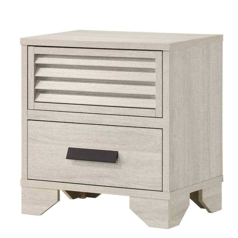 Sary Nightstand, 2 Drawers, Black Finger Handles, Off White Wood