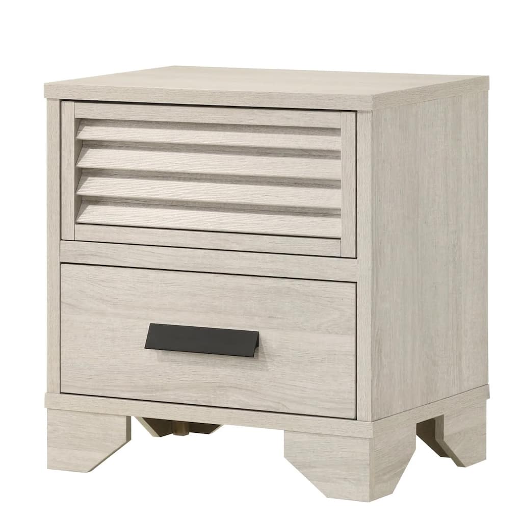 Sary Nightstand, 2 Drawers, Black Finger Handles, Off White Wood