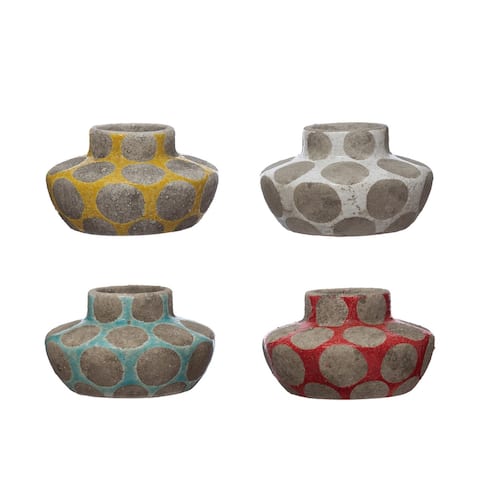 Terra-cotta Tealight/Taper Holder with Wax Relief Dots, Set of 4 Colors