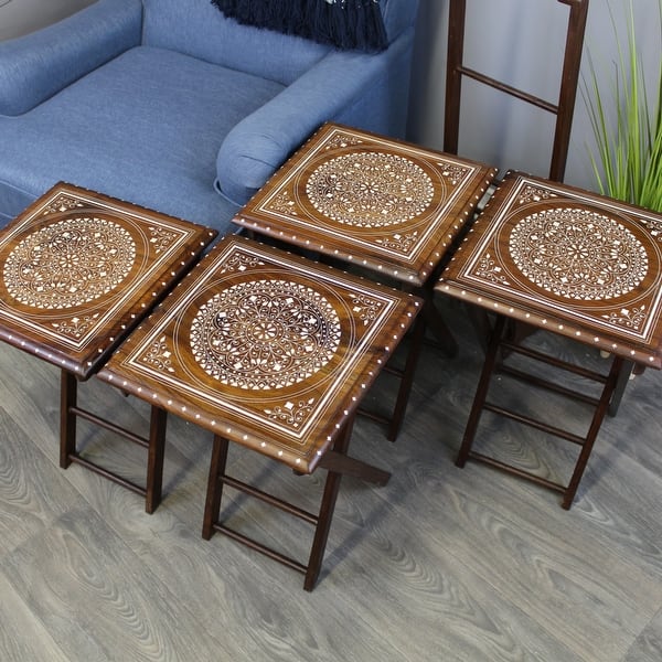 Natural Geo Decorative Set of 4 Tray Tables with Stand - White Circle - Bed  Bath & Beyond - 32805880