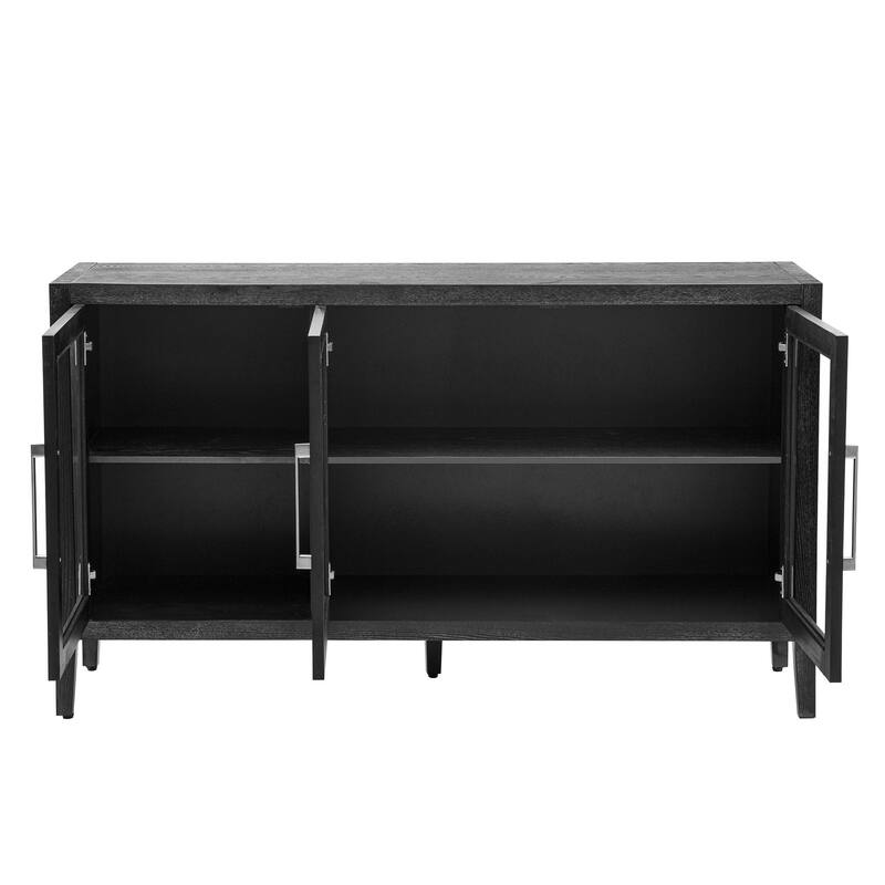 Three-Glass-Door Wood Storage Cabinet with Adjustable Shelf