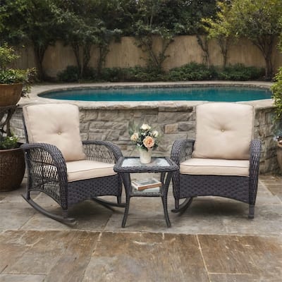 3 Pieces Outdoor Wicker Rocker Patio Bistro Set,Rocking Glider Chairs