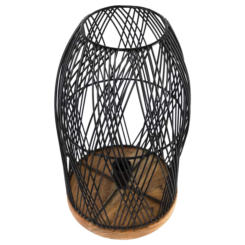 Iron Cage-Style Table Lamp with Wood Base - 15.25" - Black - 15.25