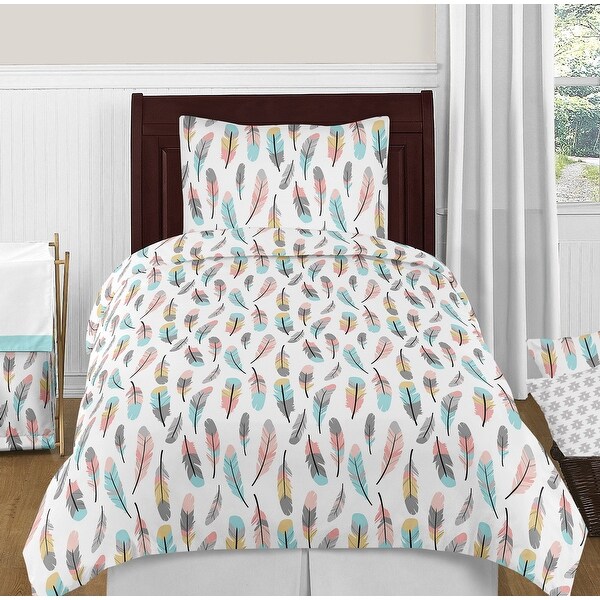 Boho Feather Collection Girl 4 piece Twin size Comforter Set