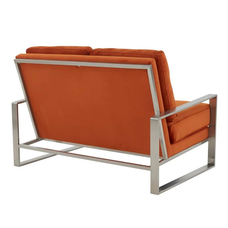Jefferson Modern Velvet Two-Seater Sofa Accent Loveseat with Brushed Silver Stainless Steel Base for Living Room Office Lounge