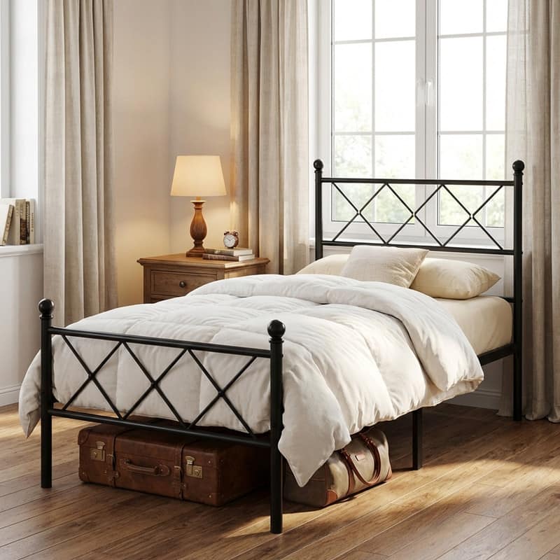 Twin Size Metal Platform Bed with RGB LED Lights,Charging Station,Heavy Duty,Remote and App Control,Under Bed Storage - Black