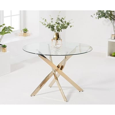 Round Glass Dining Table with Gold Star Base (36") - 29.5"H x 36"W x 36"D