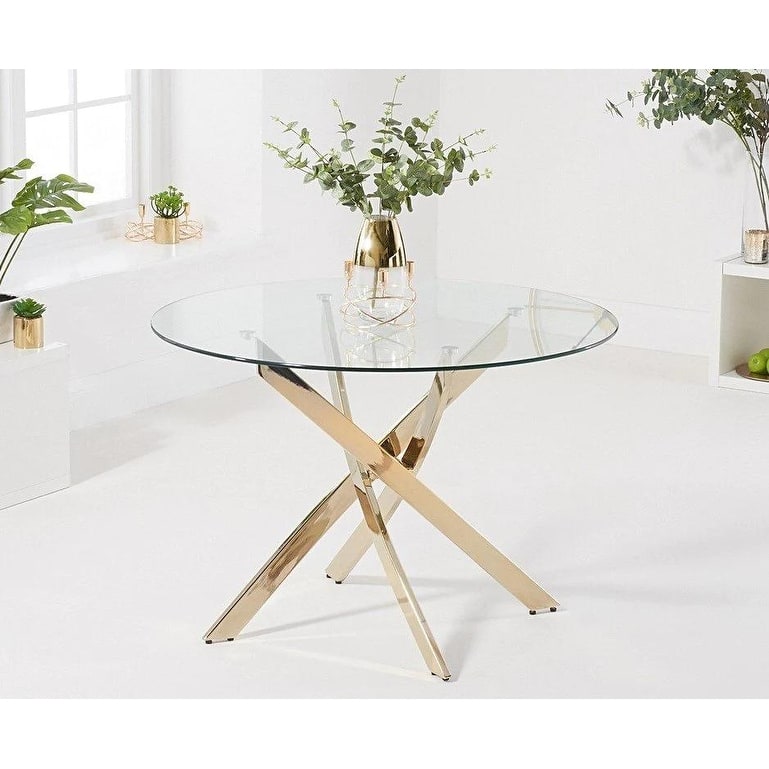 Round Glass Dining Table with Gold Star Base (36") - 29.5"H x 36"W x 36"D