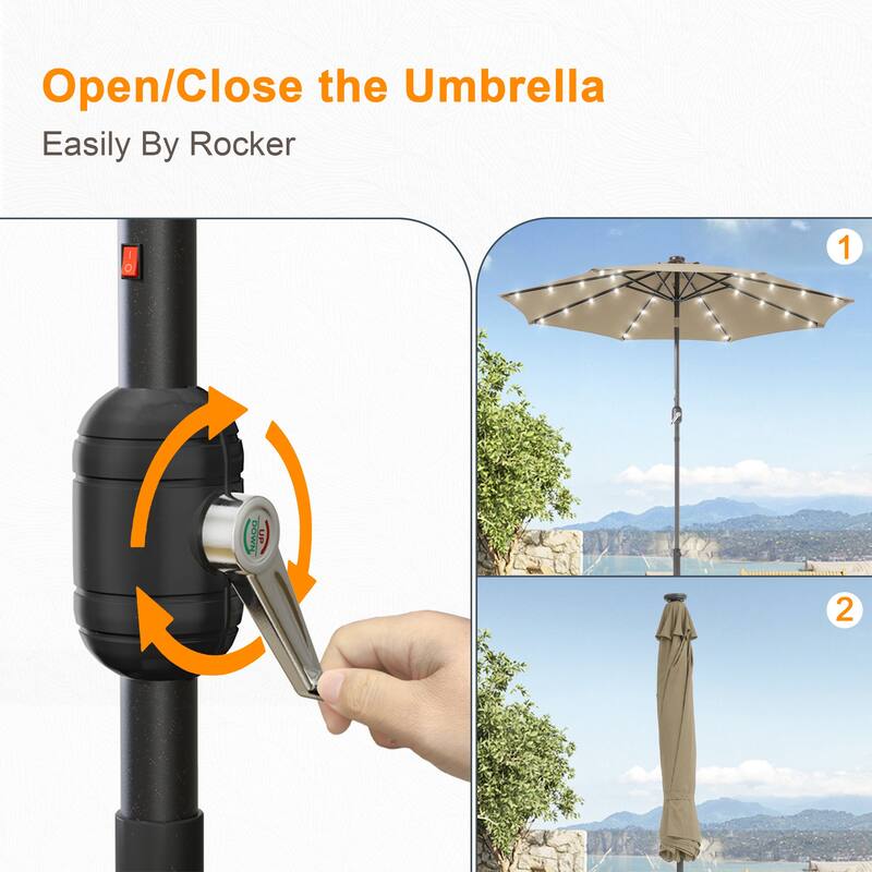 LIVOOSUN 9Ft Patio LED Market Umbrella Outdoor Table Steel Umbrella