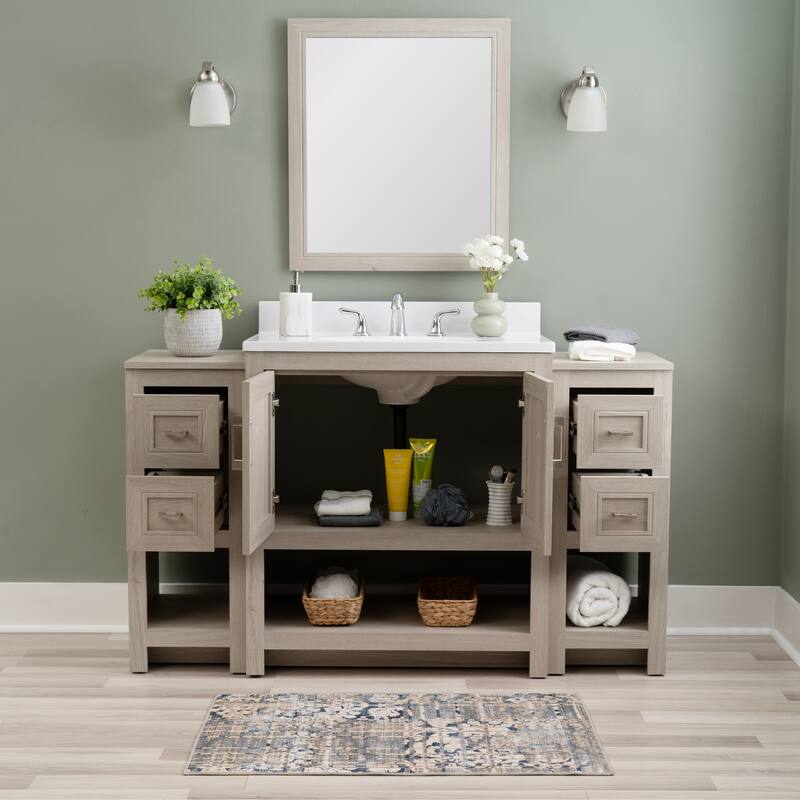 Linon Blakely Vanity with Mirror and Dual 12-inch Side Cabinets