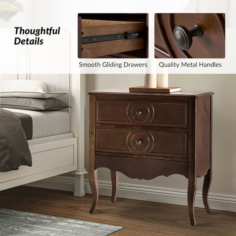 Sidney Traditional 3-Drawer Nightstand with Built-In Outlets and USB by HULALA HOME