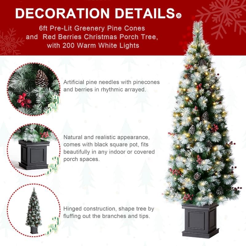 4FT & 5FT & 6FT Pre-Lit Artificial Christmas Tree Set with Warm White Lights Xmas Decorations by Glitzhome