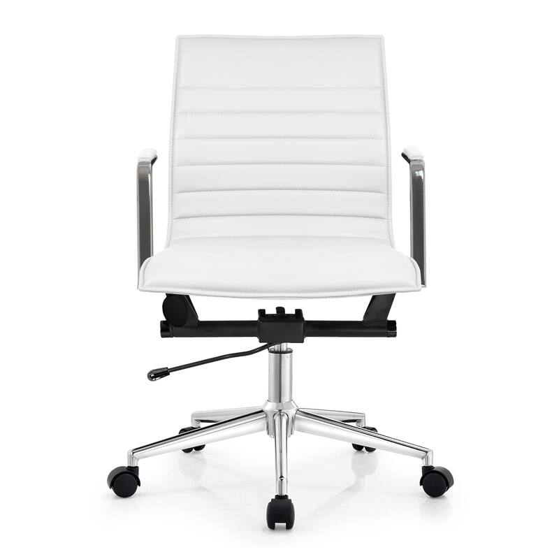 Set of 2 Modern Office Chairs | Upholstered PU Leather Ribbed Mid Back with Metal Frame | Adjustable Height, Tilt Lock