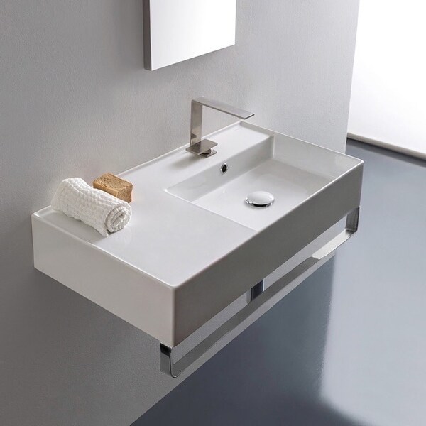 Nameeks Scarabeo 5118 Tb Scarabeo Teorema 2 0 32 Rectangular Ceramic Wall Mounted Bathroom Sink With Overflow And Towel Bar