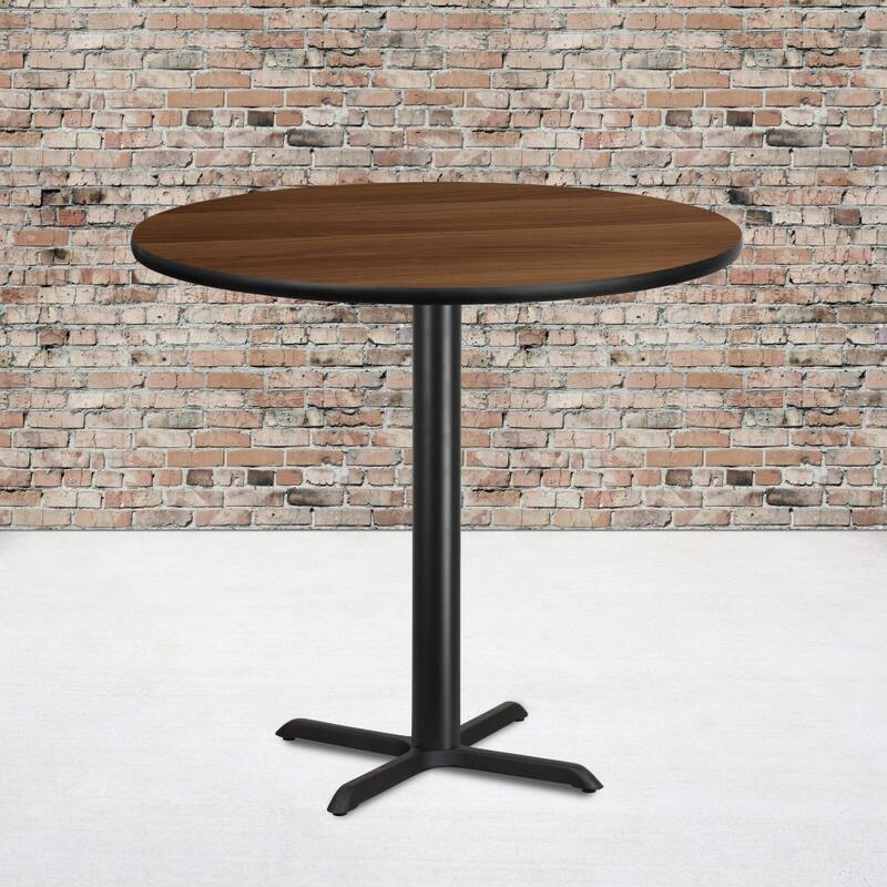 42'' Round Laminate Table Top with 33'' x 33'' Bar Height Table Base - 42"W x 42"D x 43.125"H - 42"W x 42"D x 43.125"H - Walnut