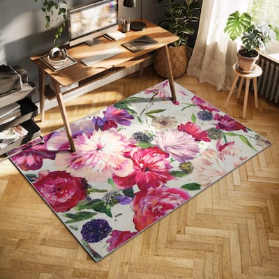 Amoroso B, Hand Washable Flowers Art Area Rug, power-loomed, 100% polyester, 2mm pile, non-slipping back